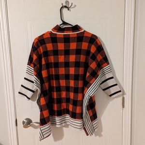 SHEIN combination of plaid and striped poncho style sweater Size S